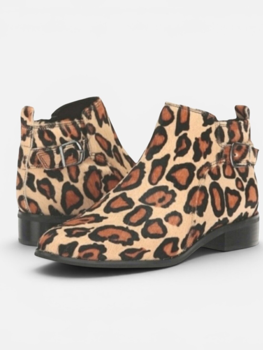 Blondo Tami Waterproof Moto Ankle Booties Real Fur Dyed Cow Hair Leopard 6.5